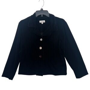 Vintage Lapis Womens Black Velvet Blazer Jacket Size S Button Front Made‎ USA